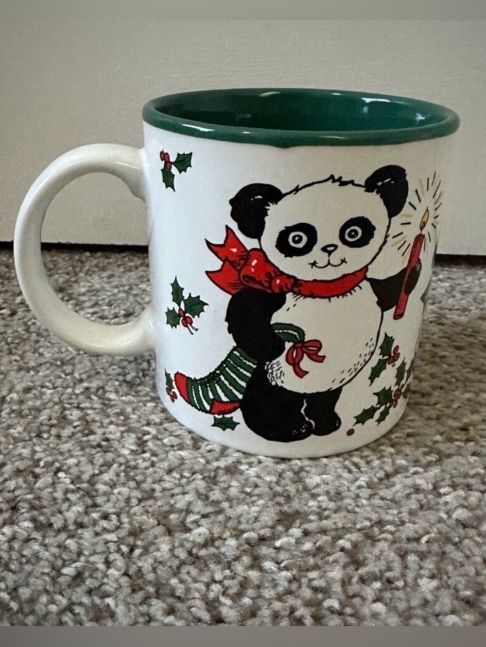 Vintage Potpourri Press White Christmas Panda Mug Coffee Cup Holiday Japan Made